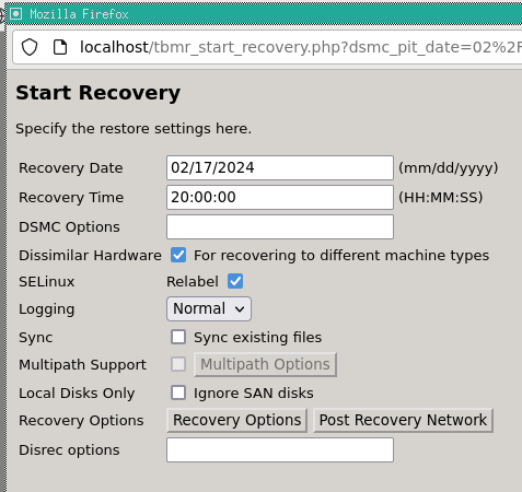 XBMR Recovery Settings